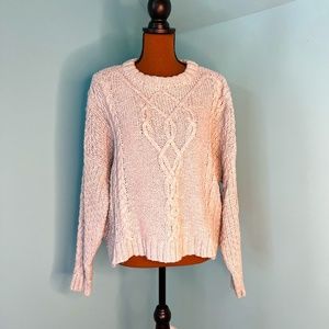Aerie Cable Knit Cotton Blend Sweater Light Blue Medium